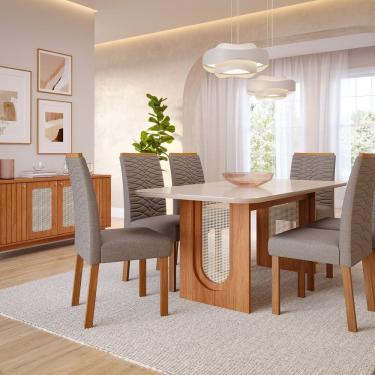 Imagem de Sala De Jantar Valentina 180cm Com 6 Cadeiras Clarice Wood Cinamomo Grafite
