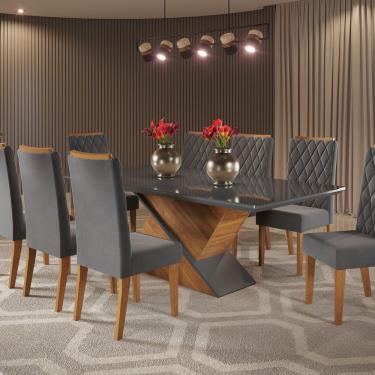 Imagem de Mesa De Jantar Retangular 200x90 Noble Com 8 Cadeiras Iza Mel Grafite