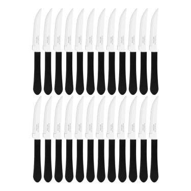 Imagem de Kit 24 Facas De Mesa Churrasco Tramontina Leme Inox Cabo Preto