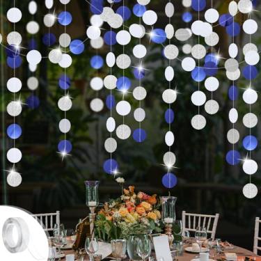 Imagem de Slofunife Guirlanda De Bolinhas Circulares, Pacote Com 4 Decorações Para Festa, Azul Marinho, Branco E Prata, Serpentina Papel Pendurar, Bolinhas, Fita Aniversário, Formatura, Chá Panela, Fundo, Mes