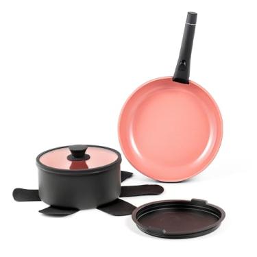 Imagem de RD ROYDX Conjunto De 6 Panelas E Frigideiras Com Revestimento Titânio, Antiaderente, Cerâmica, Alça Removível, Para Cozinha Trailers, Alças Removíveis, Próprio Forno Lava-Louças, Pronto Indução, Sem