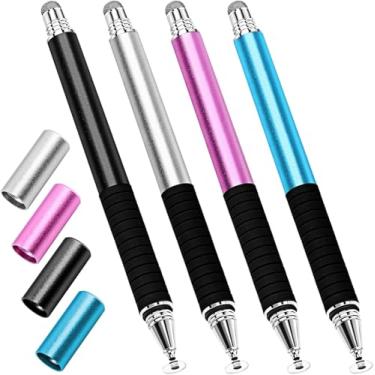 Imagem de Caneta Stylus capacitiva (pacote com 4, série Precision 2 em 1), pontas de fibra, estilista universal de telas sensíveis ao toque, disco de ponta fina, compatível com iPhone/iPad/Android/tablet