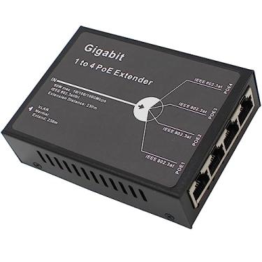 Imagem de exgoofit Extensor Gigabit Poe, Repetidor De 4 Canais, Divisor Porta Rj45, 10/100/1000 Mbps, Amplificador, Switch Ethernet Sourcing, Ieee 802.3At, Extensão 100/250 M