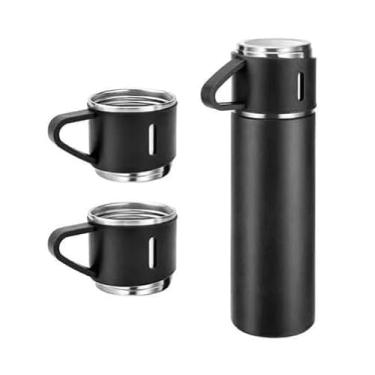 Imagem de Garrafa de Água Café Térmica Squeeze com 2 Canecas 500 ml (Preto)