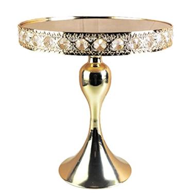 Imagem de Loticy Suporte Para Bolo Redondo Com Espelho Dourado De 8" E 20 Cm, Cupcakes, Pedestal Metal Cristais, Prato Queijo Sobremesas Festas, Casamento, Aniversário, Chá Bebê, Decoração Casa