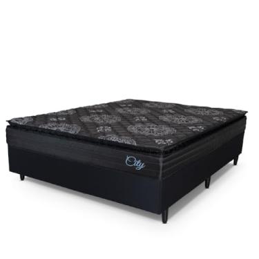 Imagem de Cama Box Casal Colchão Com Molas Ensacadas City Pillow Top 138x188x61cm Preto