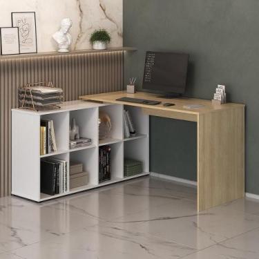 Imagem de Mesa de Escritório em L 8 Nichos Dakota Carvalho Branco - CASA H