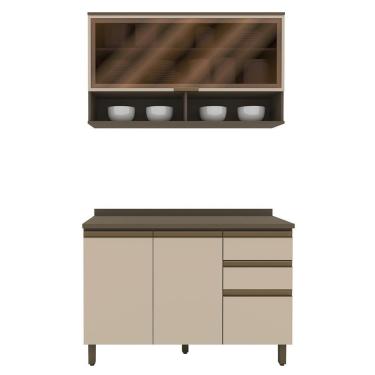 Imagem de Cozinha Modulada Connect 2 Peças Com Aéreo Basculante E Balcão 120cm Duna/cristal - Móveis Henn Duna/cristal
