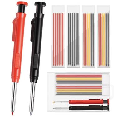 Imagem de HAUTOCO Conjunto de lápis de carpinteiro mecânico com apontador e 26 refis para construção, marcador de furo profundo sólido, ferramentas de marcenaria, para arquiteto com estojo (preto, vermelho)