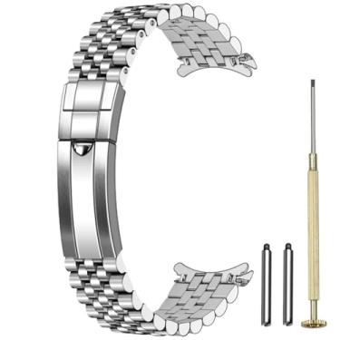 Imagem de Juntan Pulseira de relógio de aço inoxidável rosqueada de 20 mm, 21 mm e 22 mm, para homens e mulheres, extremidade curva e extremidade reta com fivela ostra, substituição cônica, ouro prateado, 22mm