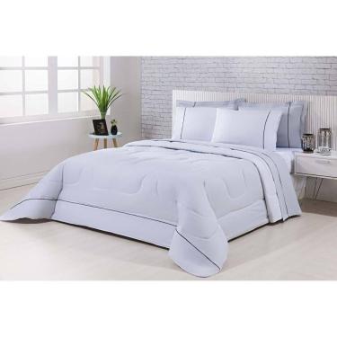 Imagem de Kit Edredom 100% Algodão Percal 150 Fios Dupla Face Queen + Jogo De Cama 7 Peças - Cinza-branco