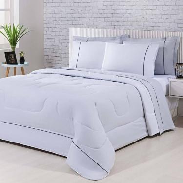 Imagem de Kit Edredom 100% Algodão Percal 150 Fios Dupla Face King + Jogo De Cama 7 Peças - Branco- Cinza