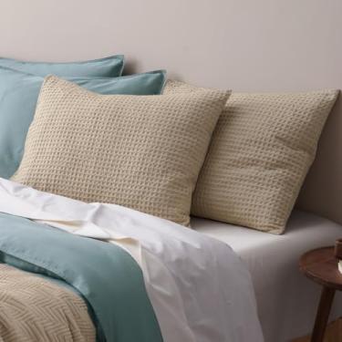 Imagem de PHF Fronhas de tecido waffle ultra macias tamanho king 50,8 cm x 91,4 cm, pacote com 2, sem enchimento, fronhas respiráveis para a pele, fronhas decorativas de tecido waffle, cáqui