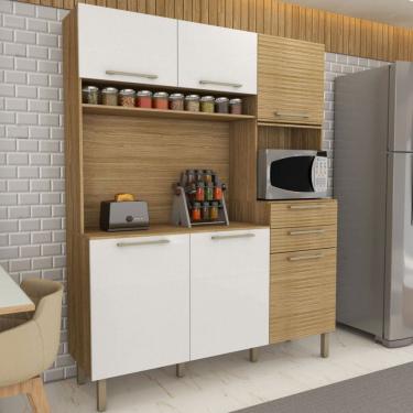 Imagem de Cozinha Compacta Montano 6 Portas 2 Gavetas Ripado 3d Freijó/Supremo - Panorama Móveis