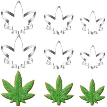 Imagem de Conjunto de cortadores de biscoito de folha de maconha de cânhamo - 6 peças, 12,7 cm, 8,9 cm, 6,3 cm - Panela de maconha de aço inoxidável com tema 420 moldes para cortador de biscoito fondant