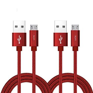 Imagem de RoFI Cabo micro USB, [2 unidades] Carregador Samsung de 1,2 m, carregador micro USB trançado de nylon, cabo de carregamento USB 2.0 A para Micro B de alta velocidade universal para HTC, S6, Kindle, Android e mais (vermelho, 1,2 m)