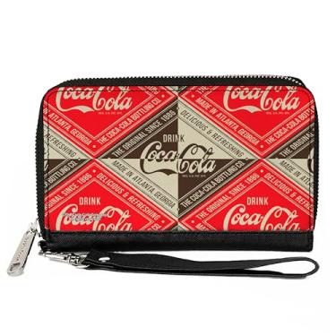 Imagem de Carteira Coca-Cola, zíper ao redor, Drink Coca-Cola deliciosa e blocos refrescantes vermelho/marrom/branco, couro vegano