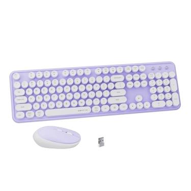 Imagem de FCPLU Combo de teclado e mouse sem fio colorido UBOTIE, teclado de escritório de tamanho completo com teclas flexíveis de máquina de escrever, conexão sem quedas de 2,4 GHz, mouse óptico para PC