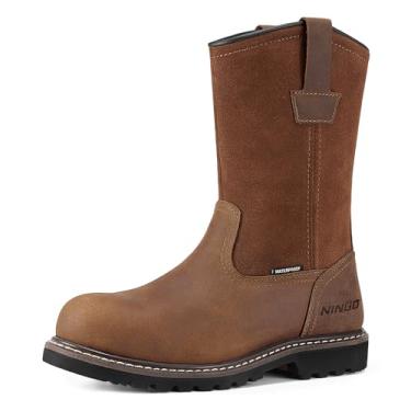Imagem de HISEA Botas De Trabalho Masculinas Ningo Com Biqueira Aço/Macia, Wellington 100% Impermeáveis Couro Integral, Antiderrapantes E À Prova Óleo, Proteção Contra Riscos, Para Uso Masculino, Construção,