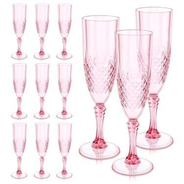 Imagem de Dualshine 12 peças de taças de champanhe de plástico, taças de vinho rosa, taças de plástico, taça de champanhe reutilizável para casamento, hotel, bar, despedidas de solteiro (rosa)