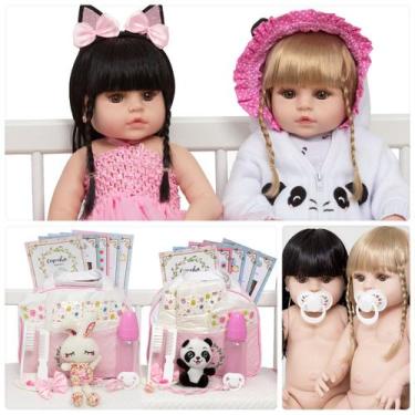 Imagem de Kit Bebê Reborn Gêmeas 100% Silicone Pandinha Coelhinha Baby - Cegonha