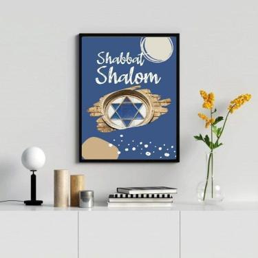 Imagem de Quadro Shabbat Shalom Estrela Daví 24X18Cm  Vidro/Branco 