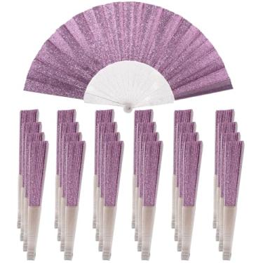 Imagem de Pacote com 24 ventiladores de mão, ventilador dobrável de glitter com nervuras transparentes brilhantes – ideal para casamento, igreja, festival, dança, festa de chá, clube e acessórios EDM, roxo