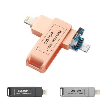 Imagem de Pen drive USB OTG personalizado, giratório 3 em 1, multifuncional USB 3.0, pen drive, ideal para eventos de negócios, presentes corporativos e brindes promocionais (128 GB, 50 peças)