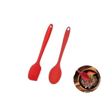Imagem de Kit Colher e Espátula Vermelha de Silicone para Cozinha