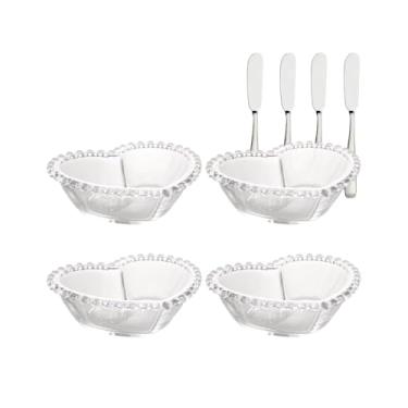 Imagem de Bowls de Cristal Coração 4 Unidades Entradas e Sobremesas + Kit 4 Espátulas Inox para Mesa e Cozinha