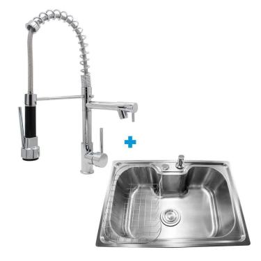 Imagem de Cuba De Inox Com Torneira Monocomando Gourmet Cromada 8024