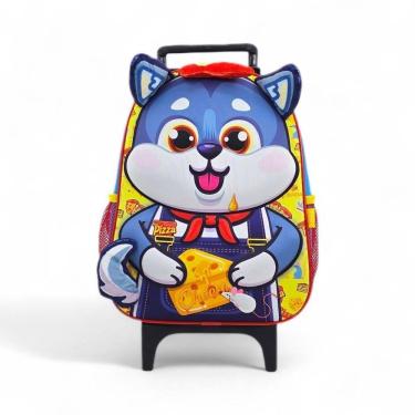 Imagem de Mochila Escolar Passeio Rodinha Bichinho Animais 3D Lobinho