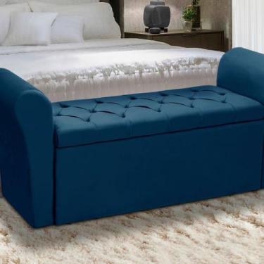 Imagem de Baú Recamier Para Cama Box Quarto Madeira Estofado King - D'Julia, Azu