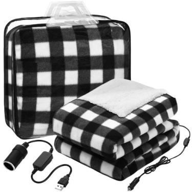 Imagem de Cobertor de carro aquecido Riakrum 12V elétrico 58x43cm preto/branco