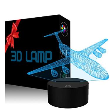 Imagem de YKLWORLD Luz noturna de avião, lâmpada de ilusão de avião 3D, controle de toque que muda de cor com cabo USB LED lutador brinquedo decoração de mesa lâmpadas para homens, meninos, crianças, presentes