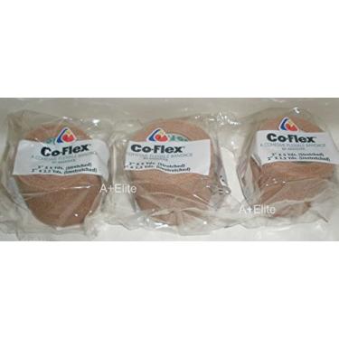 Imagem de ANDOVER CO-FLEX 2 x 5 jardas carne bronzeada pacote com 3 bandagem elástica coesiva de látex elástica autoaderente para crianças veterinárias animais de estimação gatos cães cavalos 3200TN