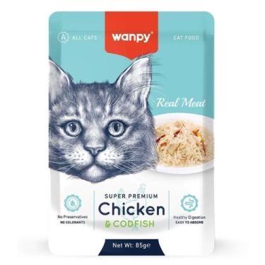 Imagem de Petisco para gato wanpy sache de frango e bacalhau 85g