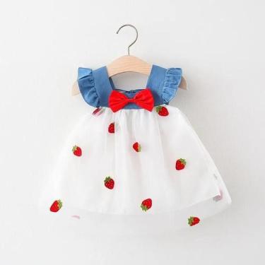 Imagem de Vestido de Verão Infantil com Mangas Voadoras - Patchwork de Morango B