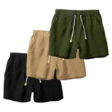 Imagem de Kit 3 Shorts Linho Bermuda Masculina Com Cordão Estilo Casual-Masculino