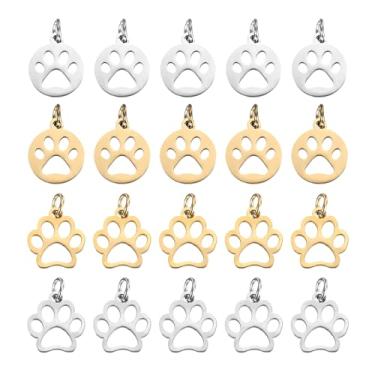 Imagem de PATIKIL Conjunto de pingentes com estampa de pata de cachorro, 3 mm, 20 peças, pingente de pata de cachorro, fofo, vazado, animal de estimação, pingentes, chaveiro para fazer joias faça você mesmo