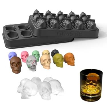Imagem de Kivinia Forma de cubo de gelo em forma de caveira de silicone 3D com tema de Halloween faz 10 cubos para uísque, coquetéis e bebidas de festa, molde reutilizável de silicone para bolo de caveira e