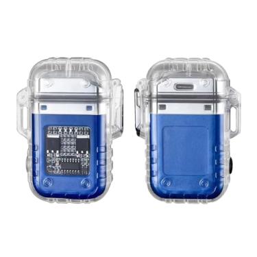 Imagem de COMANYI Isqueiro Elétrico Impermeável Transparente Plasma Arco Isqueiro com Indicação de Bateria LED Tipo C Recarregável Isqueiro Externo À Prova de Vento para Camping, Vela (Azul)
