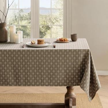 Imagem de MIULEE Toalha de mesa retangular de linho de algodão à prova d'água à prova de derramamento com estrela cruzada texturizada, estilo rústico decorativo de casa de fazenda para jantar/festa/buffet