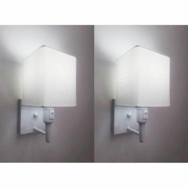 Imagem de Kit-2 Arandela Quadrada Md-2019 Branco C- Inter Liga E Desl Cúpula Em Tecido Branco - Bivolt