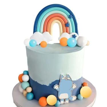 Imagem de Cake Toppers Qoadwem Blue Rainbow para bolo de aniversário de cachorro