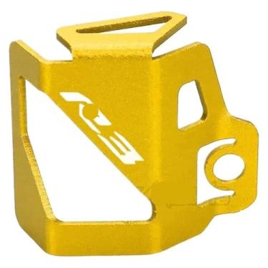 Imagem de BYYINGSUS Tampa do reservatório de fluido do tanque de combustível do freio traseiro da motocicleta R3 acessórios CNC compatíveis com YZF R3 2013 2014 2015 2016 2017 2018 (dourado)