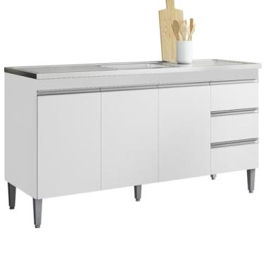 Imagem de Balcão de Pia Cozinha Andréia 3 Portas e 3 Gavetas 160 cm Branco Sem Tampo Ajl Móveis