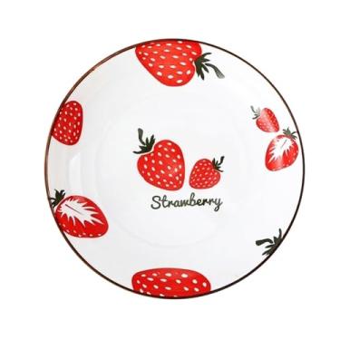 Imagem de Conjunto de 5 pratos de cerâmica com design de morango, pratos grandes de jantar de porcelana para salada de sobremesa de 18 cm, pratos de sobremesa de cerâmica para bife, macarrão, pizza, aperitivo