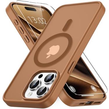 Imagem de Vansdon Capa para iPhone 15 Pro Max, compatível com MagSafe, capa protetora fina fosca translúcida magnética com 1 protetor de tela - proteção contra quedas de grau militar (marrom)