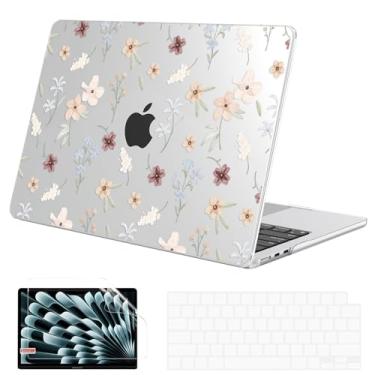 Imagem de G JGOO Capa compatível com MacBook Air de 15 polegadas versão 2025 2024 2023 M4 A3241 M3 A3114 M2 A2942, capa protetora de plástico rígido para laptop + capa de teclado + protetor de tela, floretes